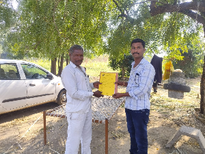 जलसिंचन विहिरीचे मंजूर संचिका वाटप करताना